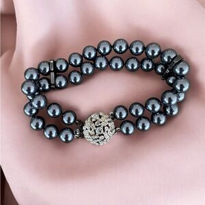 VTG 2 strand Simulated gray pearl Bracelet Sterling Clasp and spacers READ